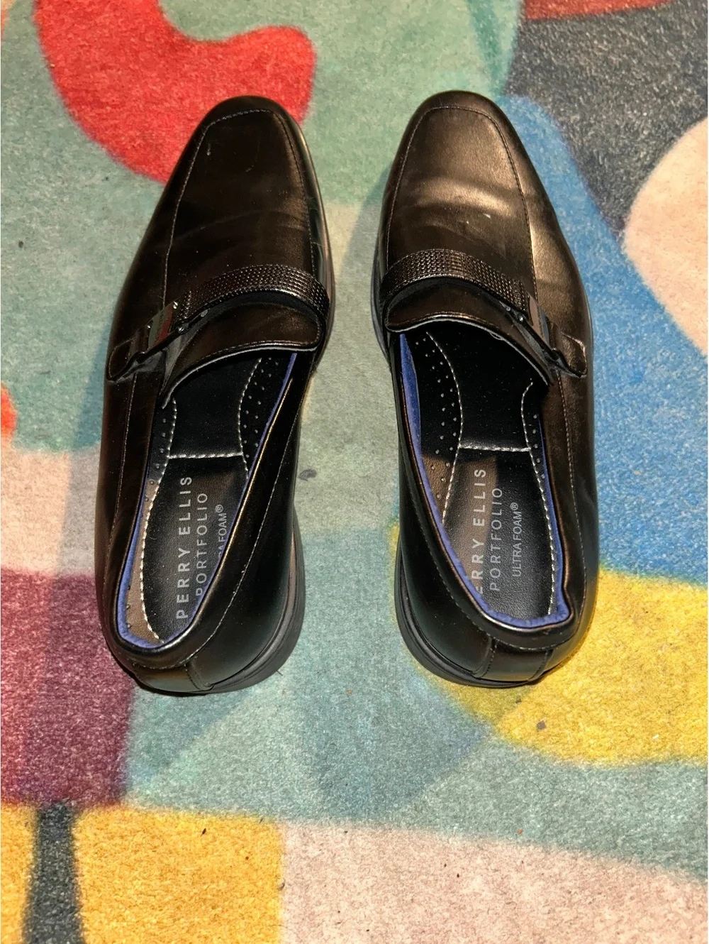 Perry Ellis Portfolio Black Leather Slip-On Dress Shoes